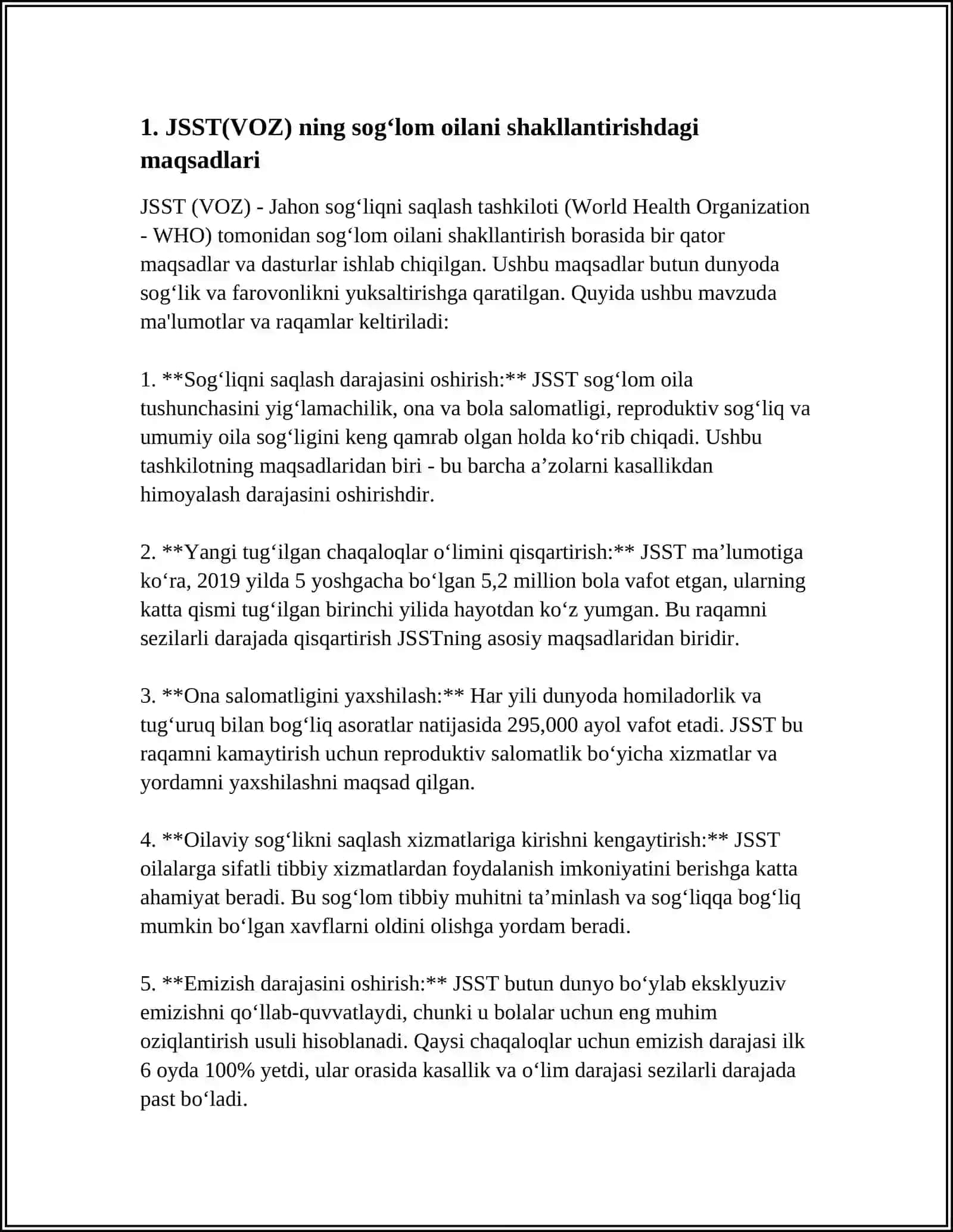 JSST(VOZ) NING SOG'LOM OILANI SHAKLLANTIRISHDAGI 5 TA ASOSI 4