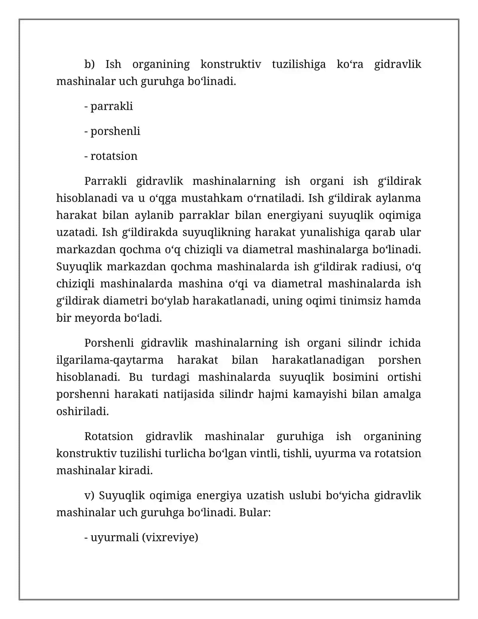 Gidravlik mashinalarning asosiy texnologik ko’rsatkichlari 4