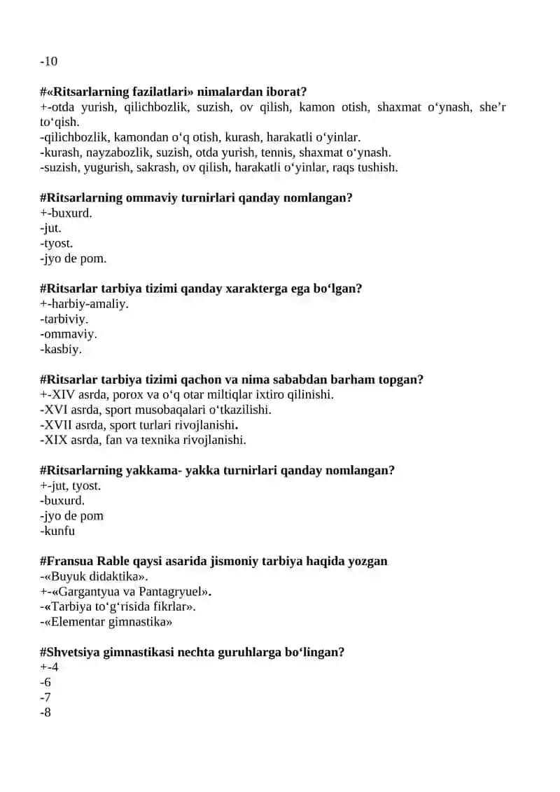 JISMONIY TARBIYA VA OLIMPIYA HARAKATI TARIXI FANIDAN TEST 4