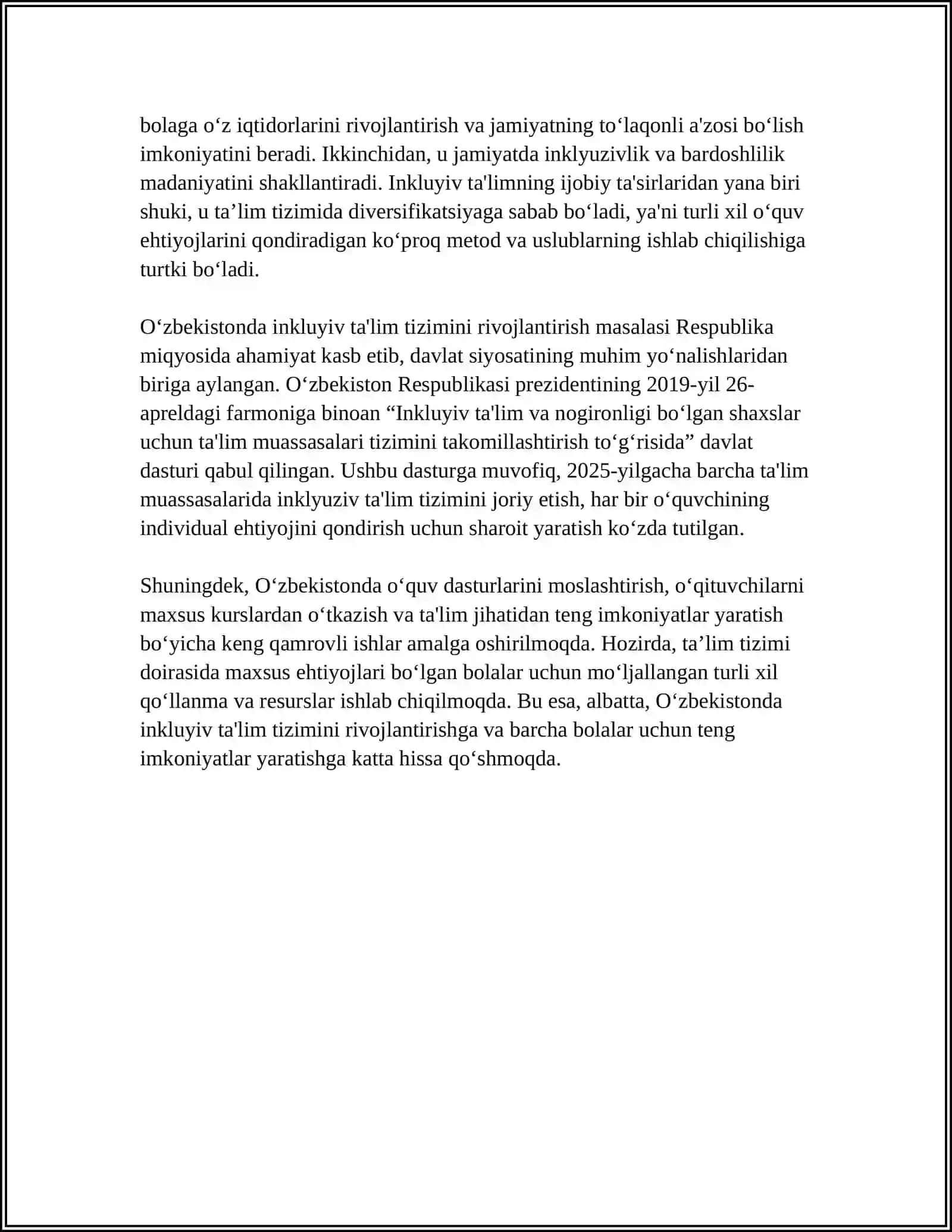 INKLYUZIV TA'LIMNI AMALGA OSHIRISH JARAYONI ALOHIDA TA'LIM EHTIYOJLARI BO'LGAN BOLANING SHAXSINI RIVOJLANISHINING XUSUSIYATLARI 4