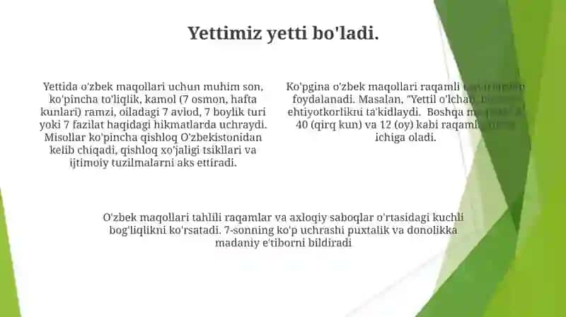 O'zbek Maqollari Son va Raqam Qatnashishi 4