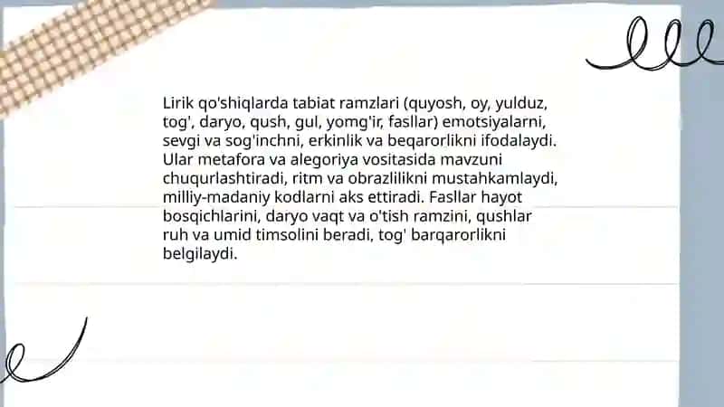 Lirik qòshiqlar ramziyligi 4