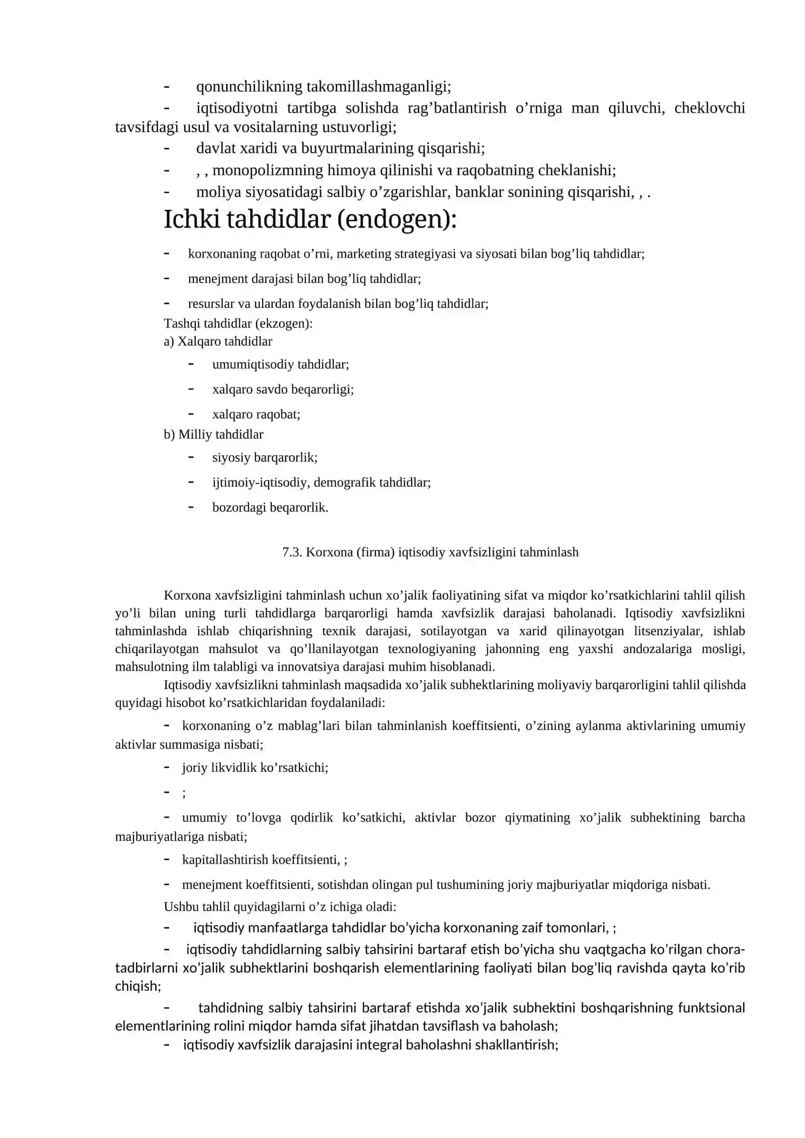 KORXONA (FIRMA)NING IQTISODIY XAVFSIZLIGINI TAHMINLASH 4