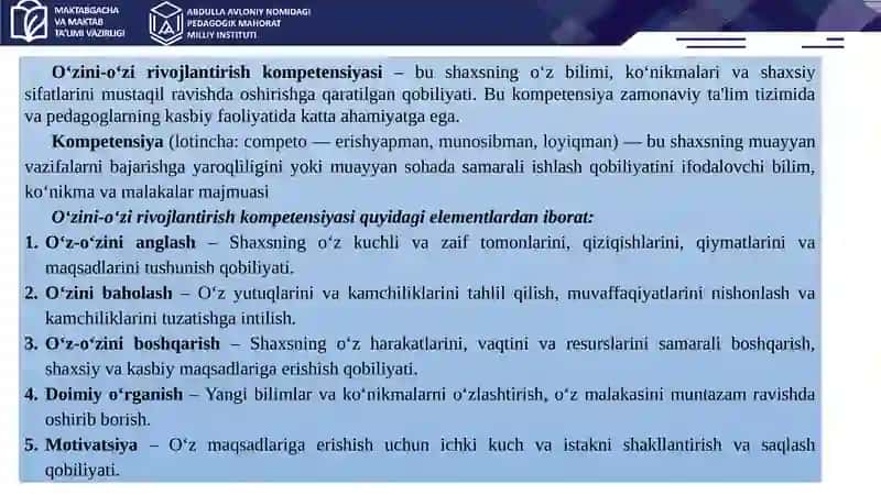 O'zini-o'zi rivojlantirish va uzluksiz kasbiy rivojlanish 4