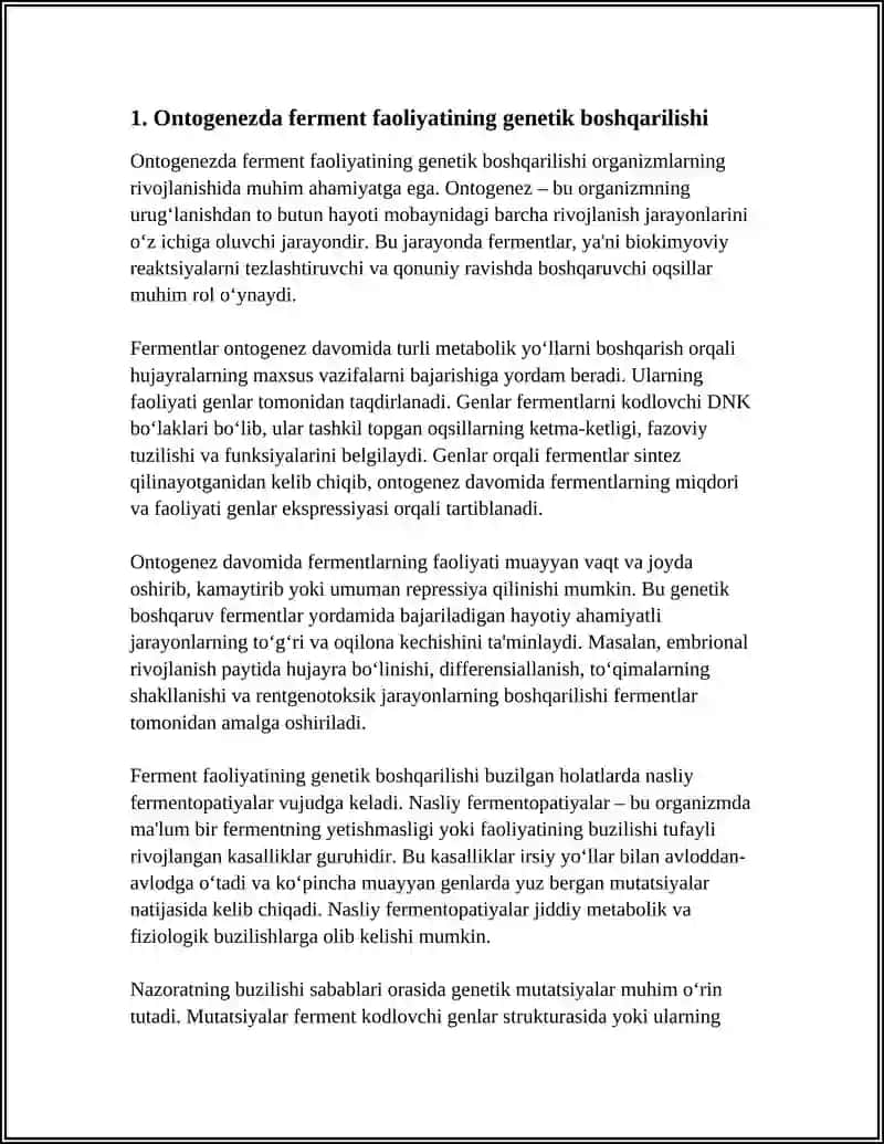 ONTOGENEZDA FERMENTLAR FAOLLIGI BOSHQARILISHINING AHAMIYATI.NASLIY FERMENTOPATIYALAR 4