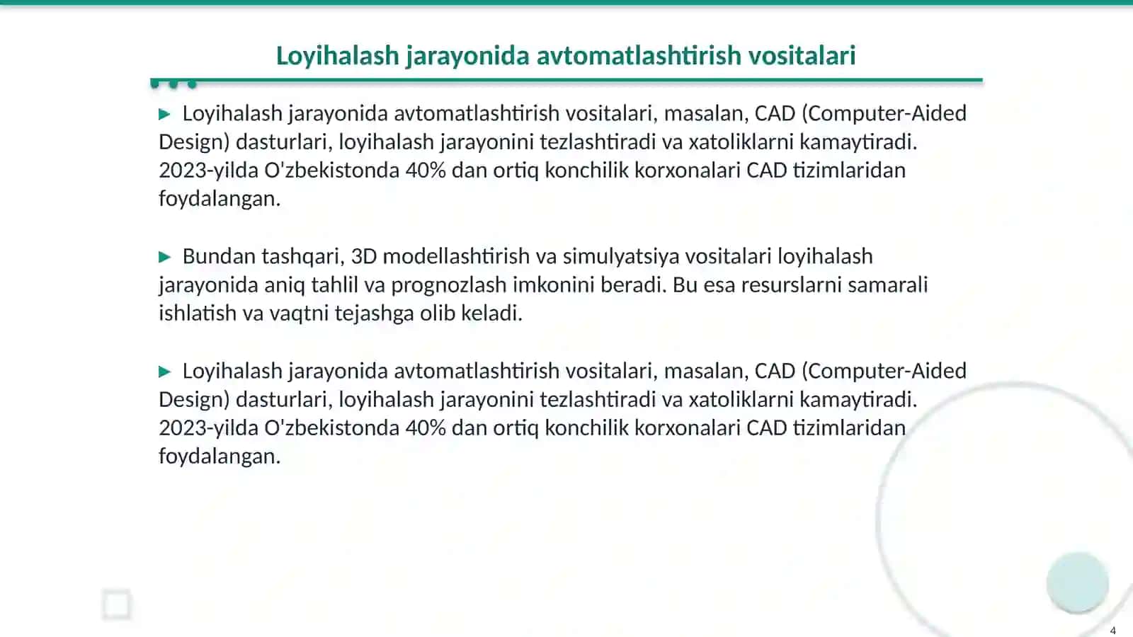 Konchilik korxonalarini loyihalash va boshqarishni avtomatlashtirish 4
