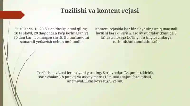 Elektron taqdimot umumiy tushuncha tuzlushi va tayyorlash 4