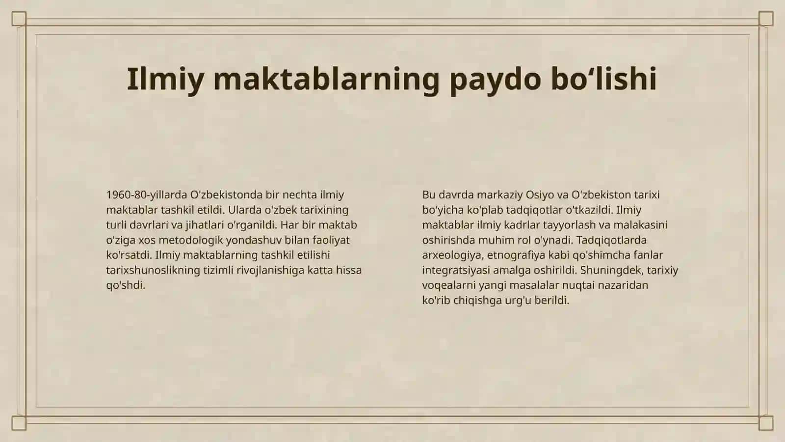O'ZBEKISTONDA TARIX FANI TARIXSHUNOSLIGI ( 20-ASRNING 60-80-YILLARIDA) 4