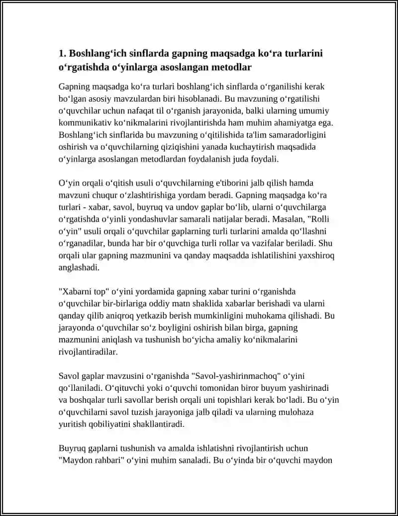 BOSHLANGʻICH SINFLARDA "GAPNING MAQSADGA KOʻRA TURLARI" MAVZULARINI OʻRGANISHDA KREATIV METOD VA USULLAR 4