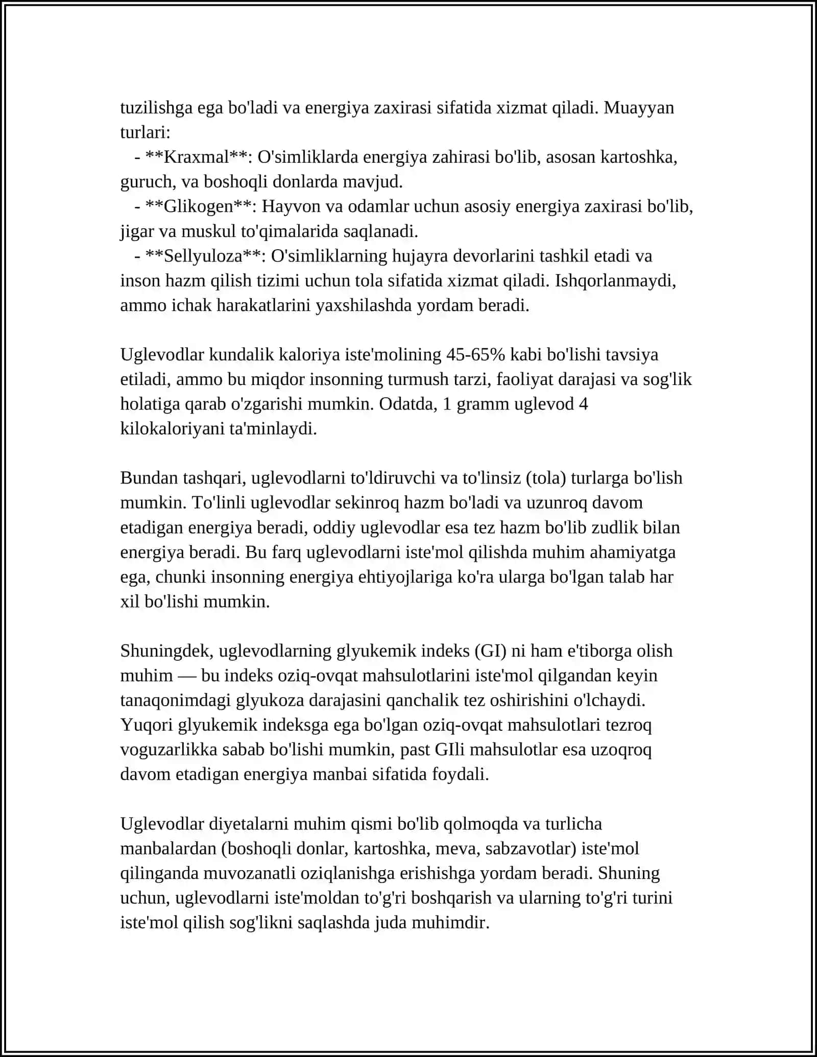 UGLEVODLAR, ULARNING TASNIFI, BO’LINISHI 4