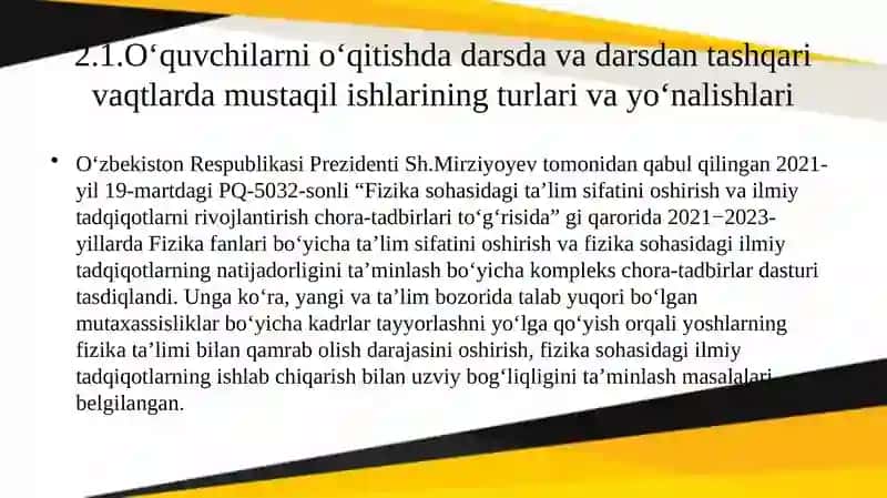 "Fizikani o‘qitishda o‘quvchilarni mustaqil ishlashga o‘rgatish" 4