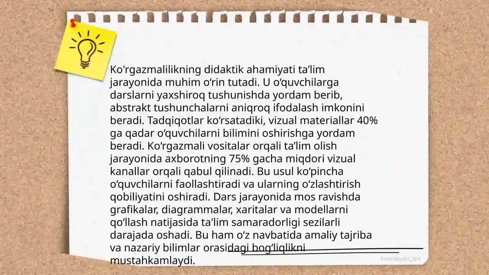 Darsni tashkil qilish, kòrgazmalilik hamda didaktik materiallardan foydalanish 4