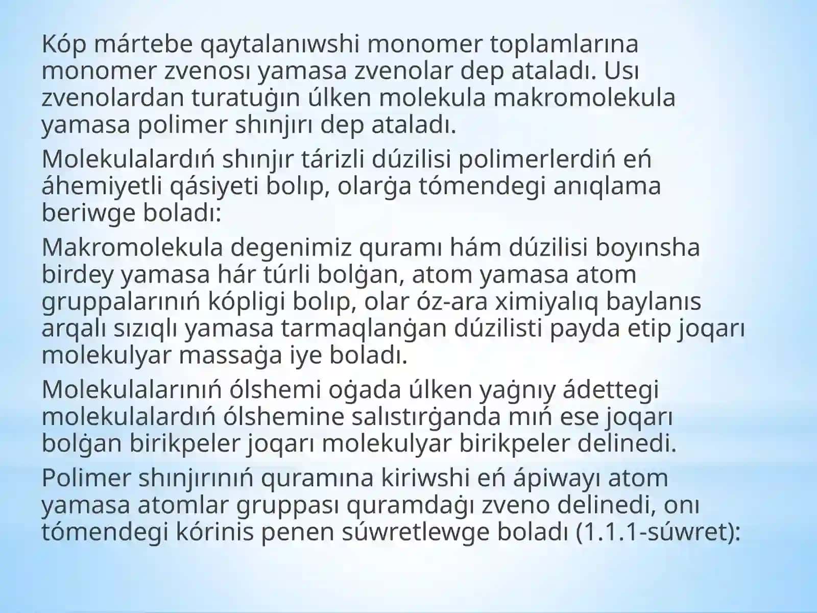 Polimerlerdiń XİMİYaLIQDU`ZİLİSİ hámklassifikatsiyası 4
