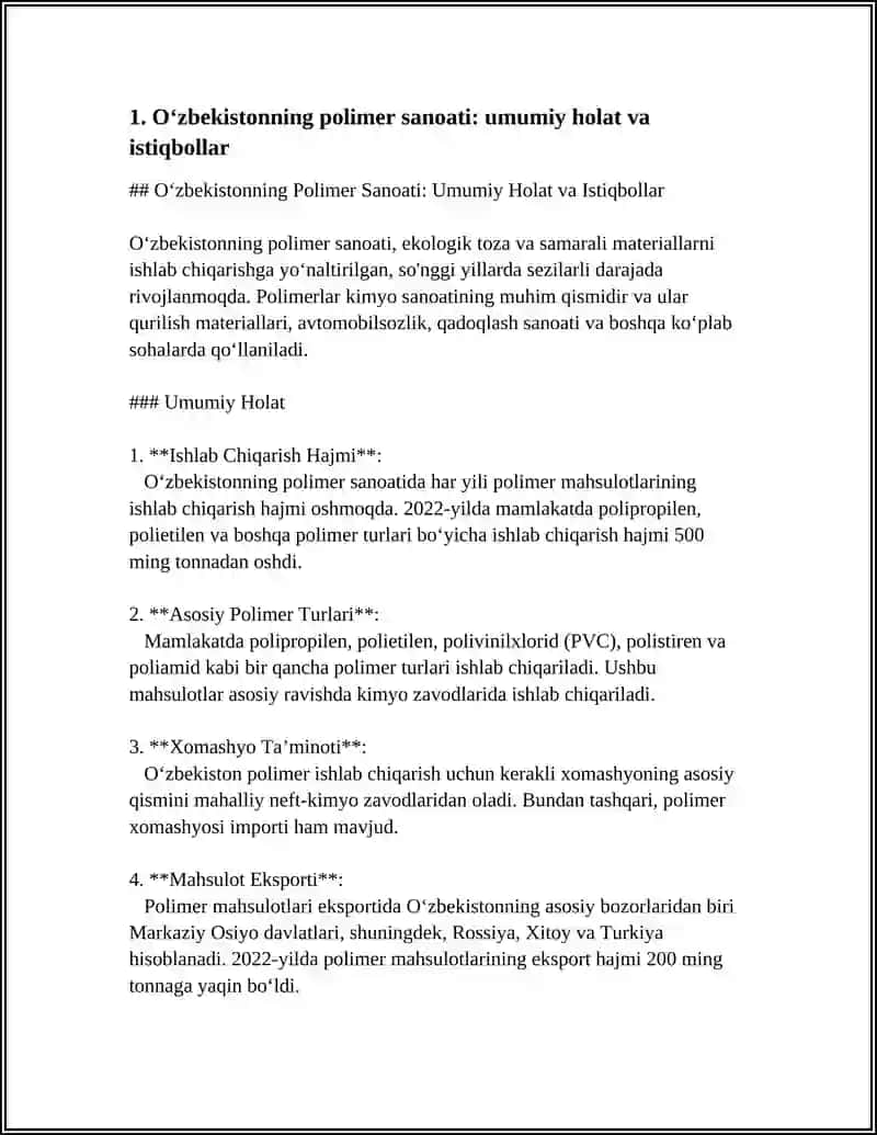 O‘zbekistonning Polimer Sanoati: Umumiy Holat va Istiqbollar 4