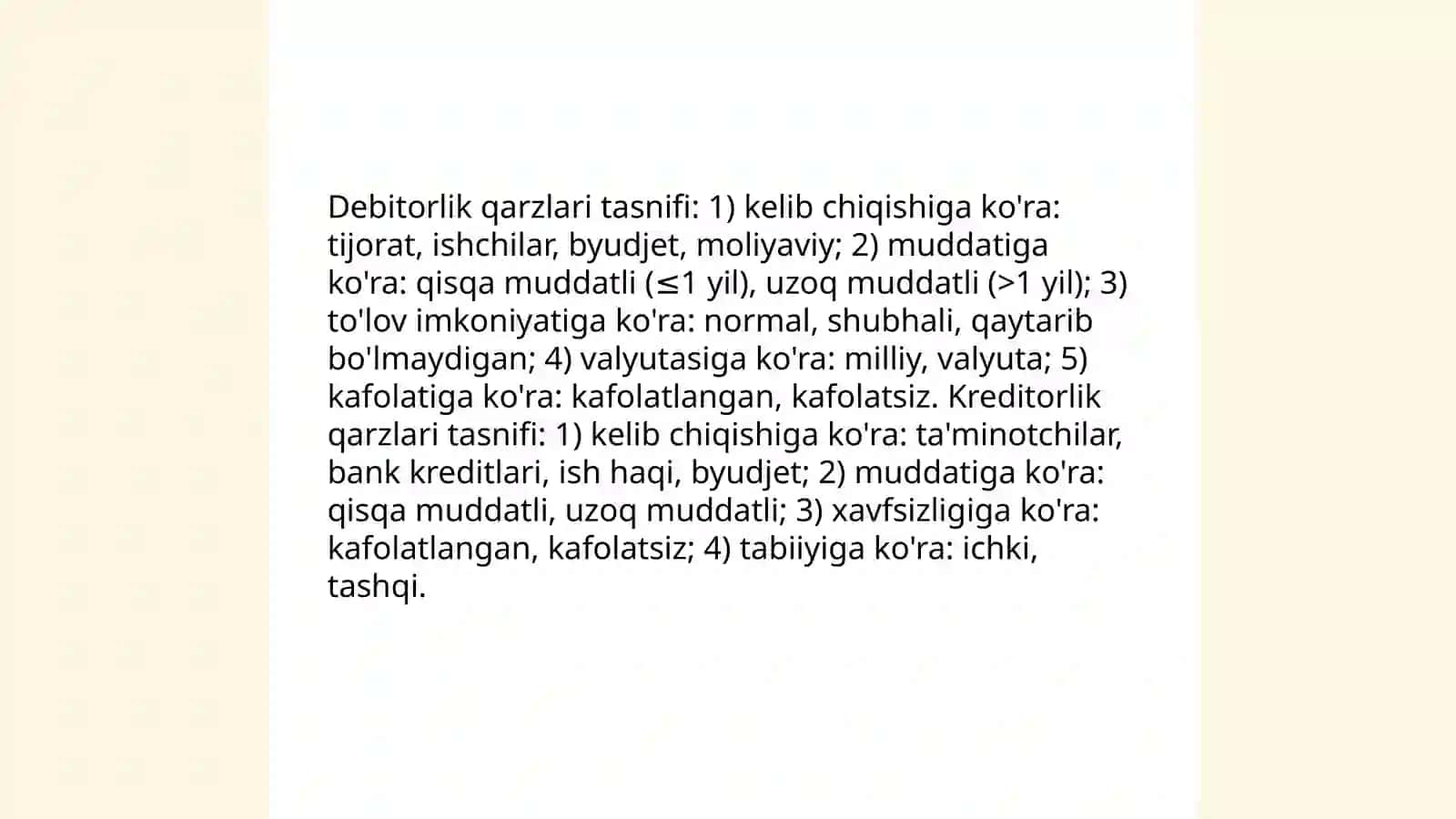 Debitorlik qarzlari va kreditorlik qarzlari mavzusi tahlili 4