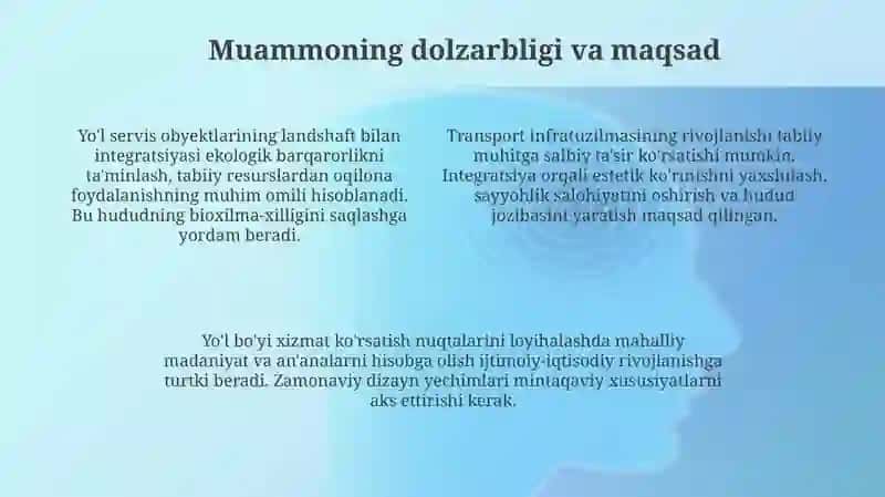 Yoʻl servisi inshootlarini landshaft bilan uygʻunlashuvi 4