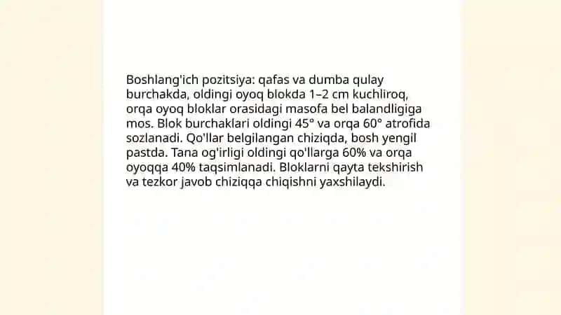 Yuqori startdan chiqish texnikasi 4