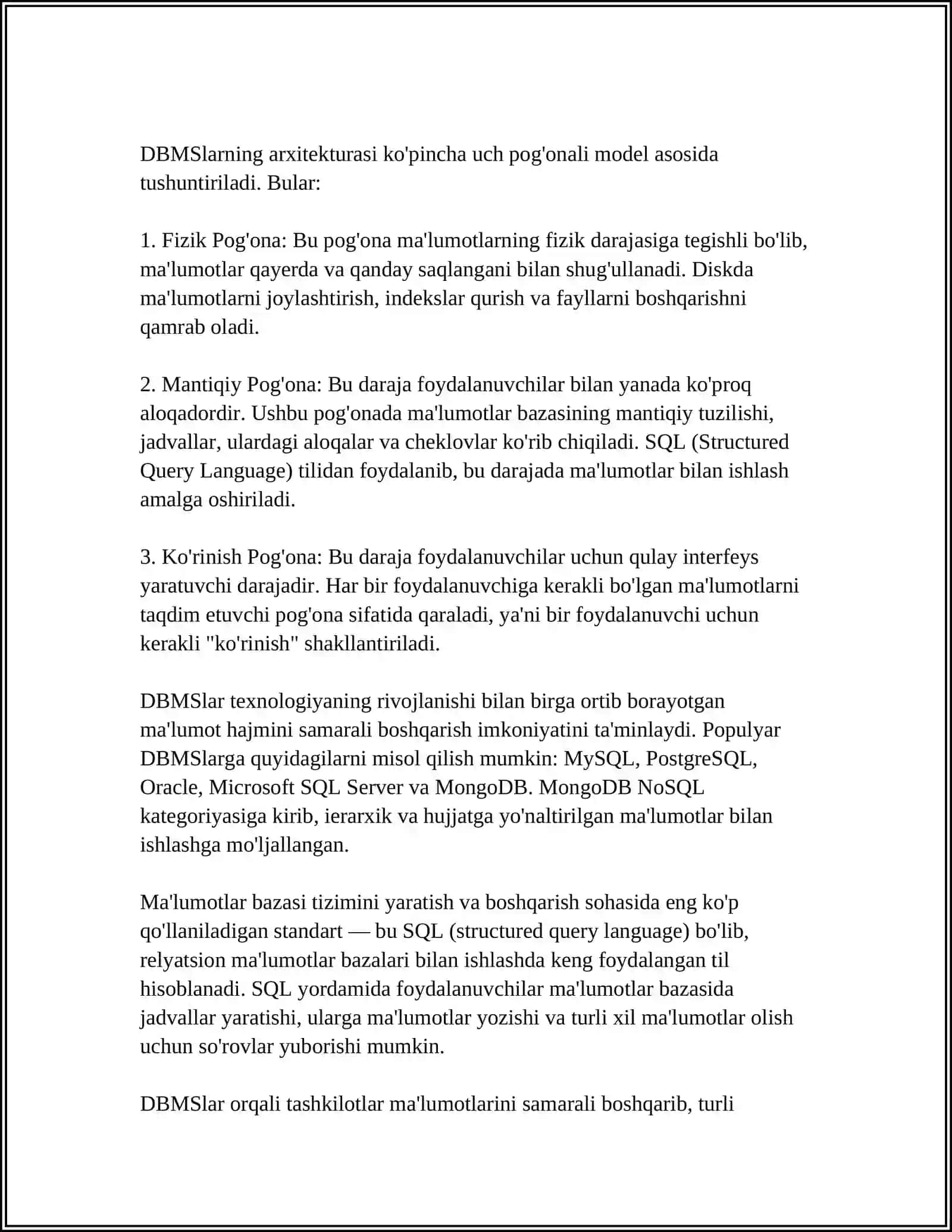 MAʼLUMOTLAR BAZASINI BOSHQARISH TIZIMLARI 4