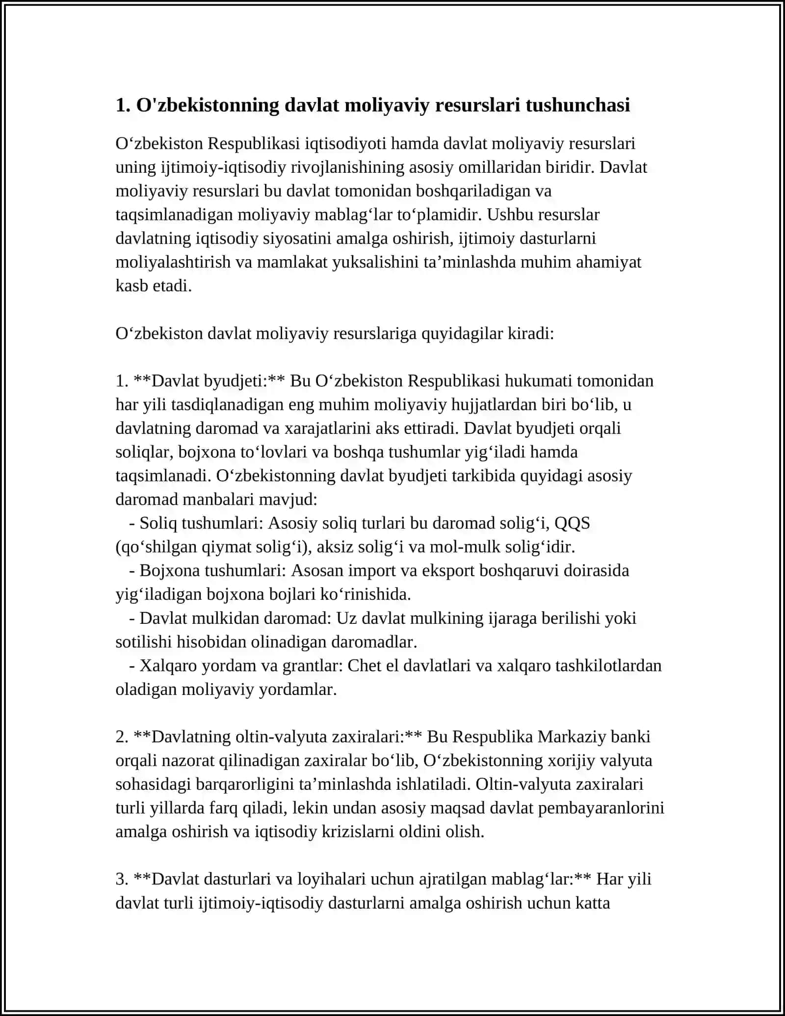 ÕZBEKISTON RESPUBLIKASI DAVLAT MOLIYAVIY RESURSLARI ULARNING MANBALARIISHLATISH YÕNALISHLARI 4