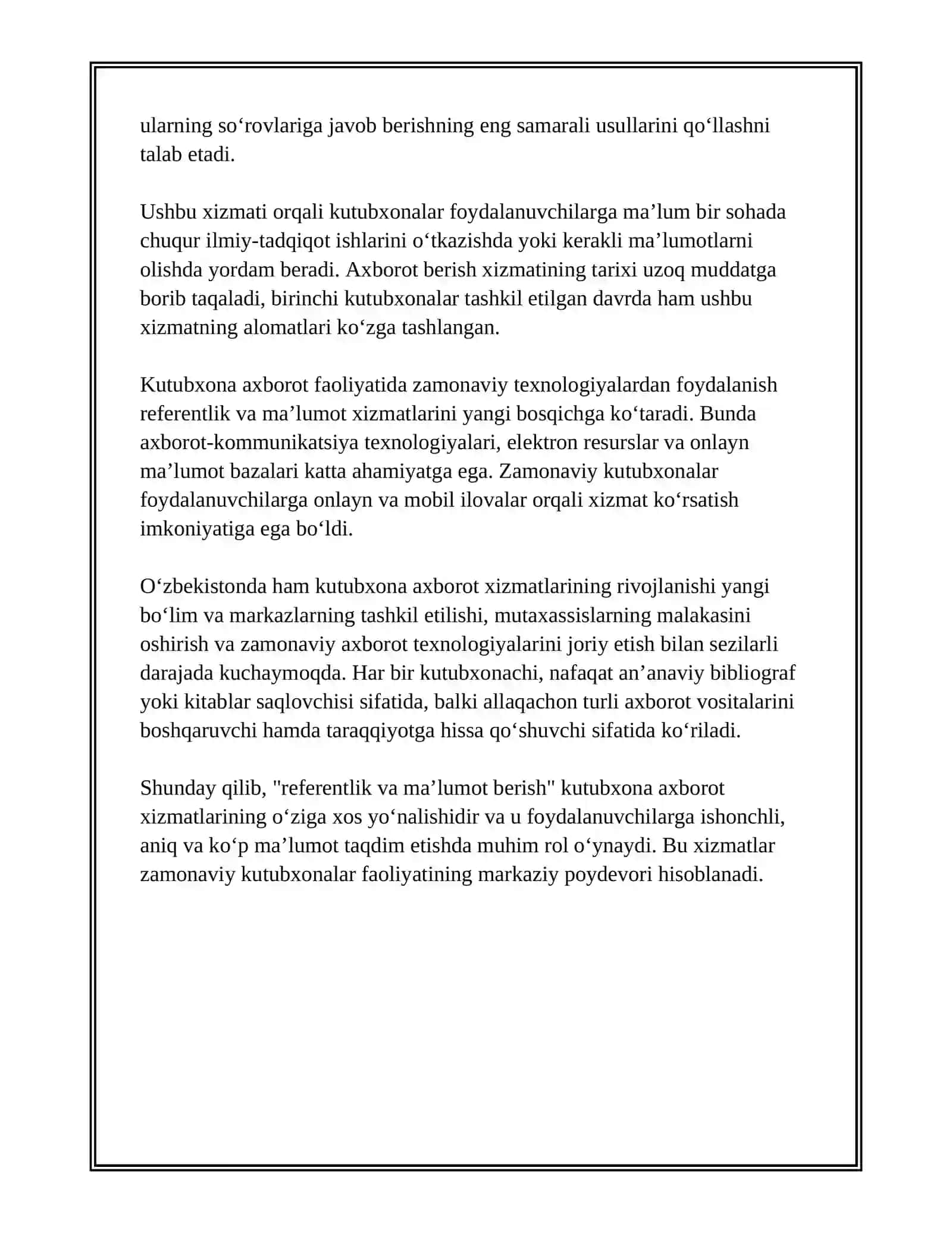 KUTUBXONA AXBOROT FAOLIYATI TURLARI KUTUBXONA MUTAXASSISLIKLARINING XILMA XILLIGI 4