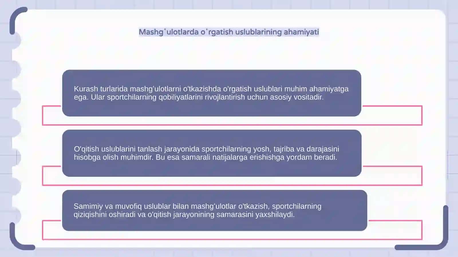 Kurash turlari mashgʻulotlari jarayonida oʻrgatish uslublari mavzusida 4