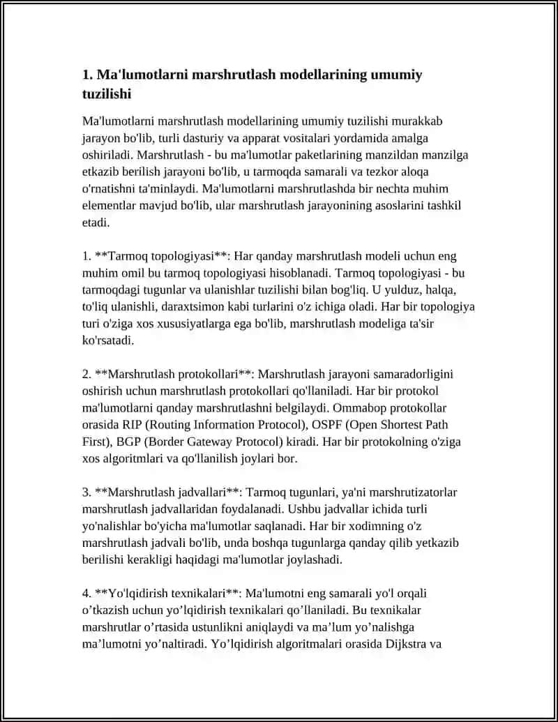 Ma'lumotlami marshrutlash jarayonlarini modellari 4