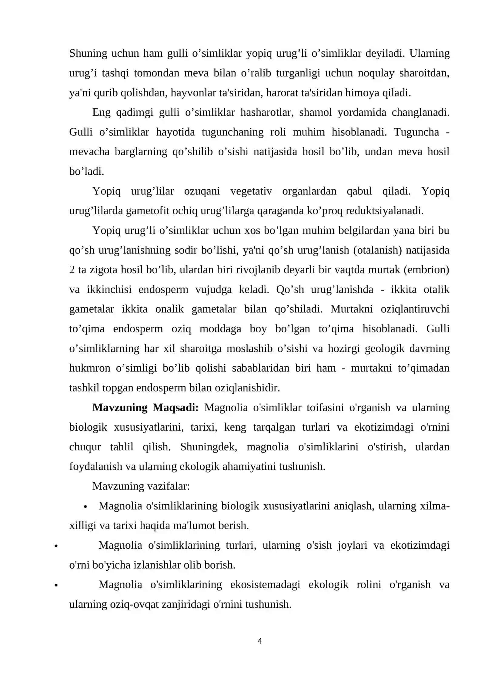 MAGNOLIYANAMOLAR QABILASI MAVZUSIDA KURS ISHI 4