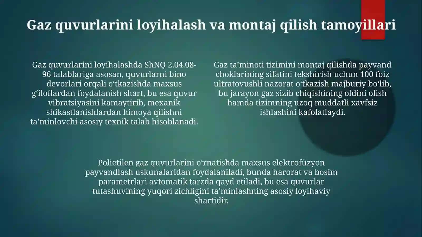 Gaz ta’minoti tizimini loyhalash uchun me’yoriy xujjatlar 4