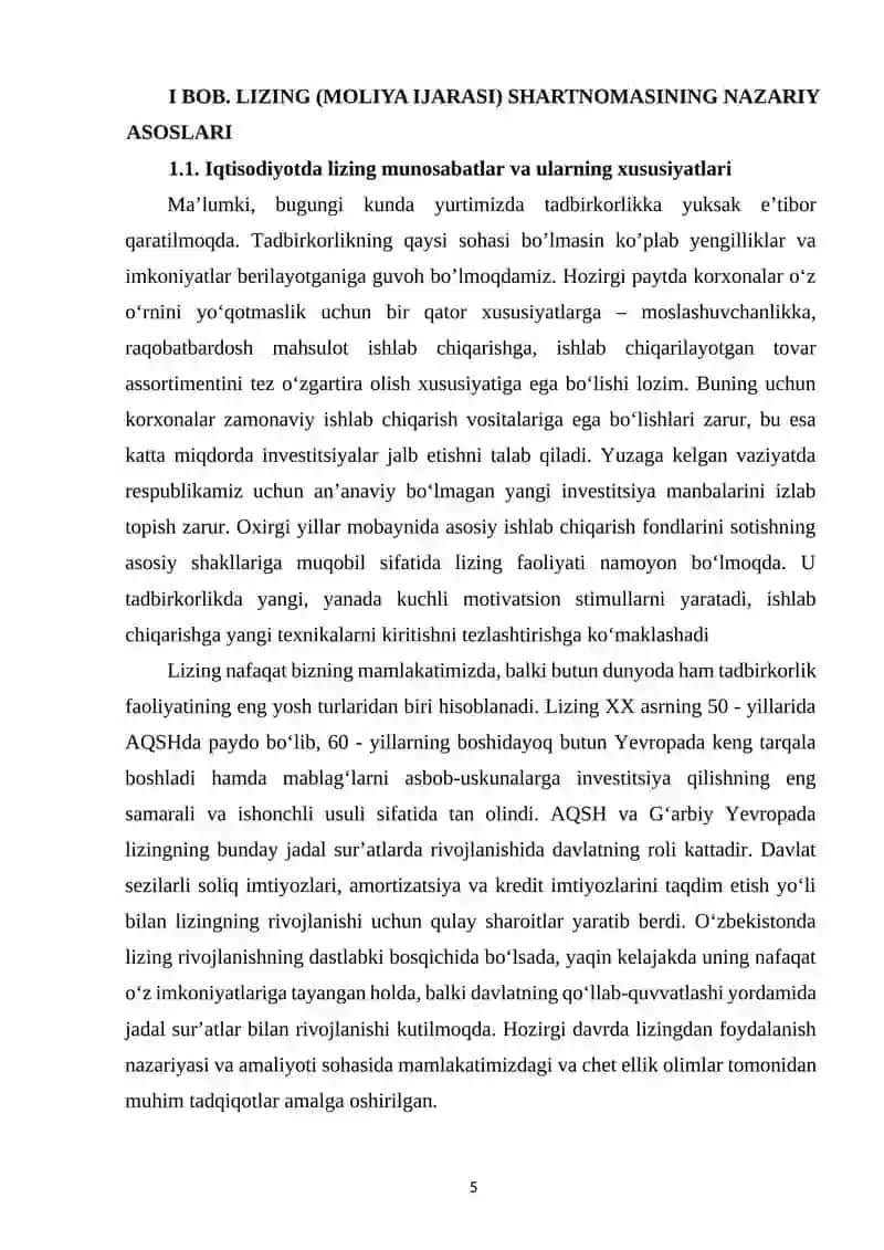 LIZING (MOLIYA IJARASI) SHARTNOMASINING FUQAROLIK HUQUQIY XUSUSIYATLARI 4