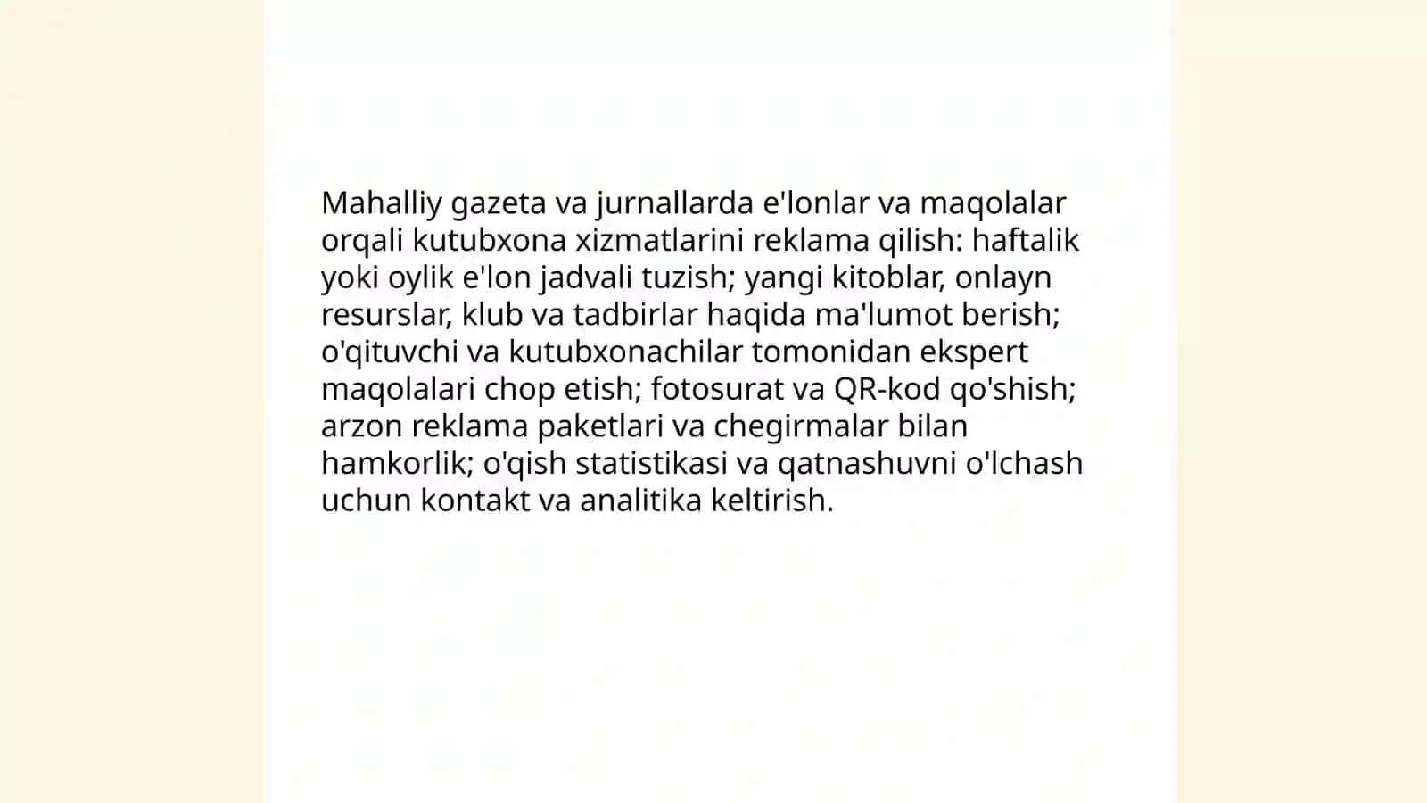 Kutubxona xizmatlarini reklama qilish usullari 4