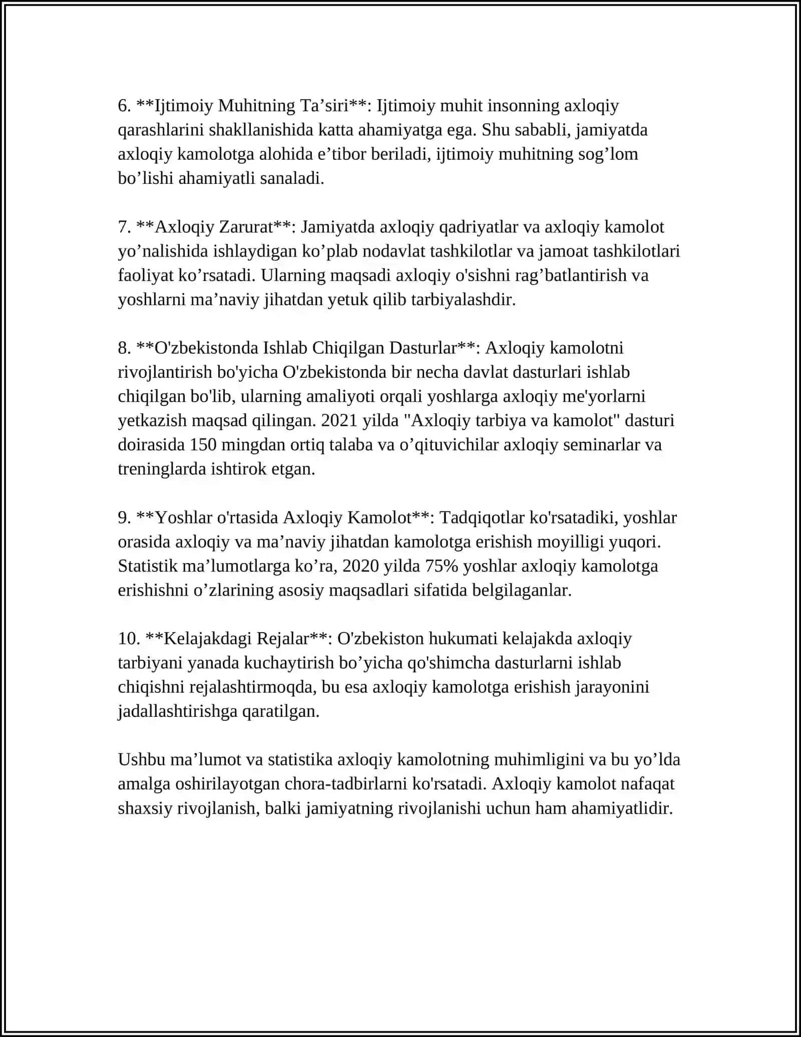 MUSTAQIL ISH Mavzu: JAMOA SHAXS AXLOQIY KAMOLOTINING ASOSI. MAKTABGACHA YOSHDAGI BOLALARDA AXLOQIY SIFATLARNI TARBIYALASH 4