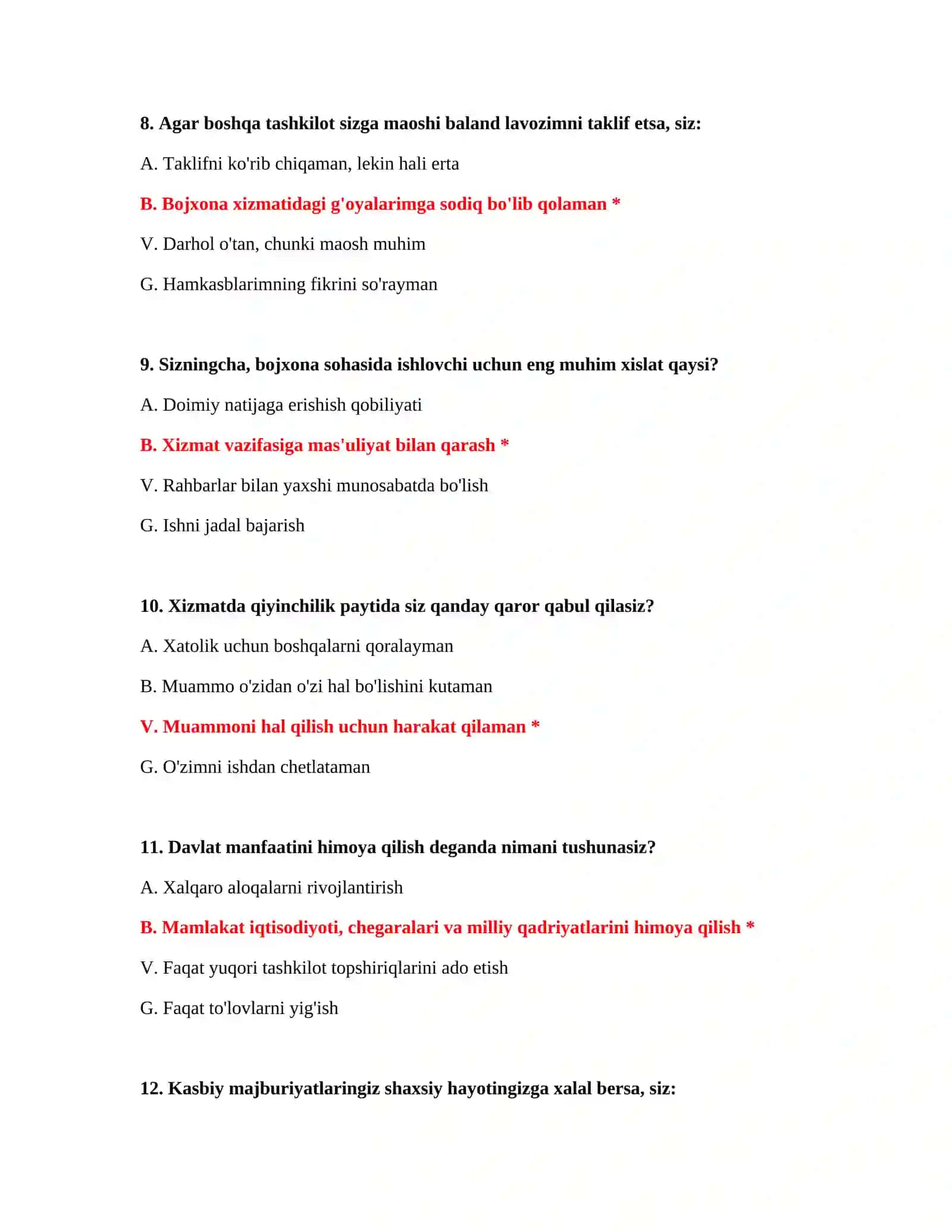 Bojxona imtihoniga tayyor test savollari 4