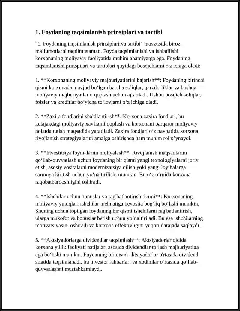 KORXONA FOYDASINING TAQSIMLANISHI VA ISHLATILISHI 4