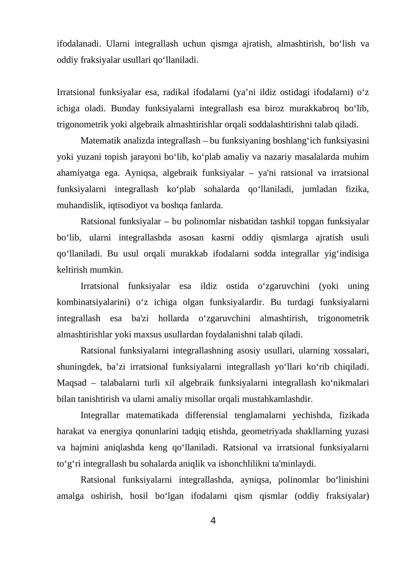Ratsional va ba’zi irratsional funksiyalarni integrallash3000 4