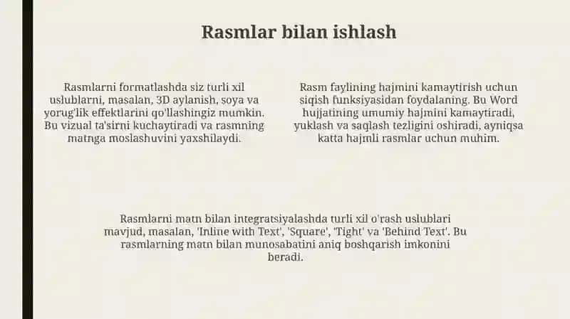 Jadvallar, Rasmlar va Shrftlar bilan Ishlash Asoslari 4