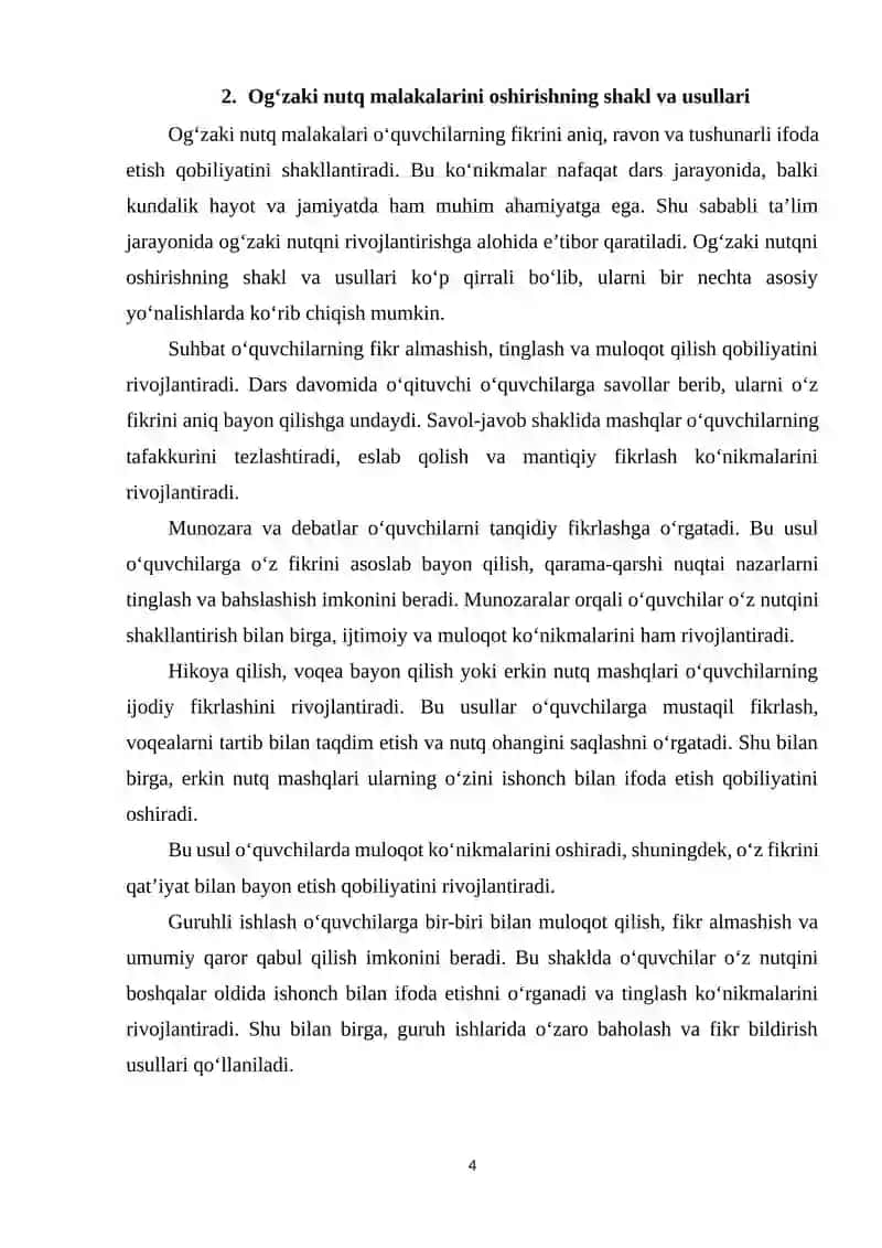 Ogʻzaki va yozma nutq malakalarini oshirishning shakl va usullari 4