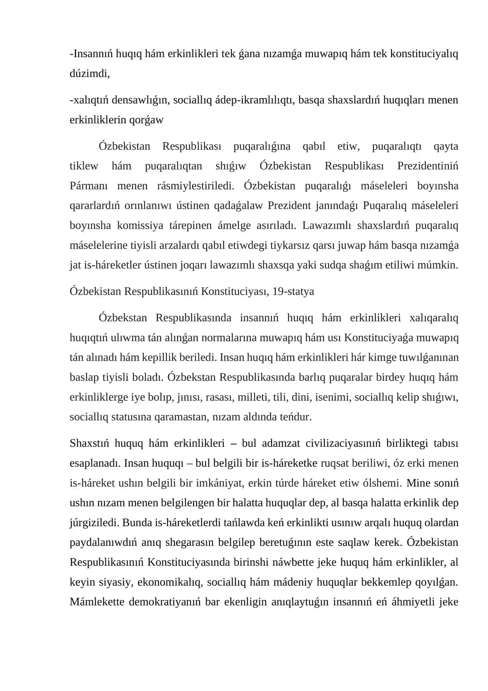 Ózbekistan respublikasinda shaxstíń konstituciyalíq jaǵdayí 4
