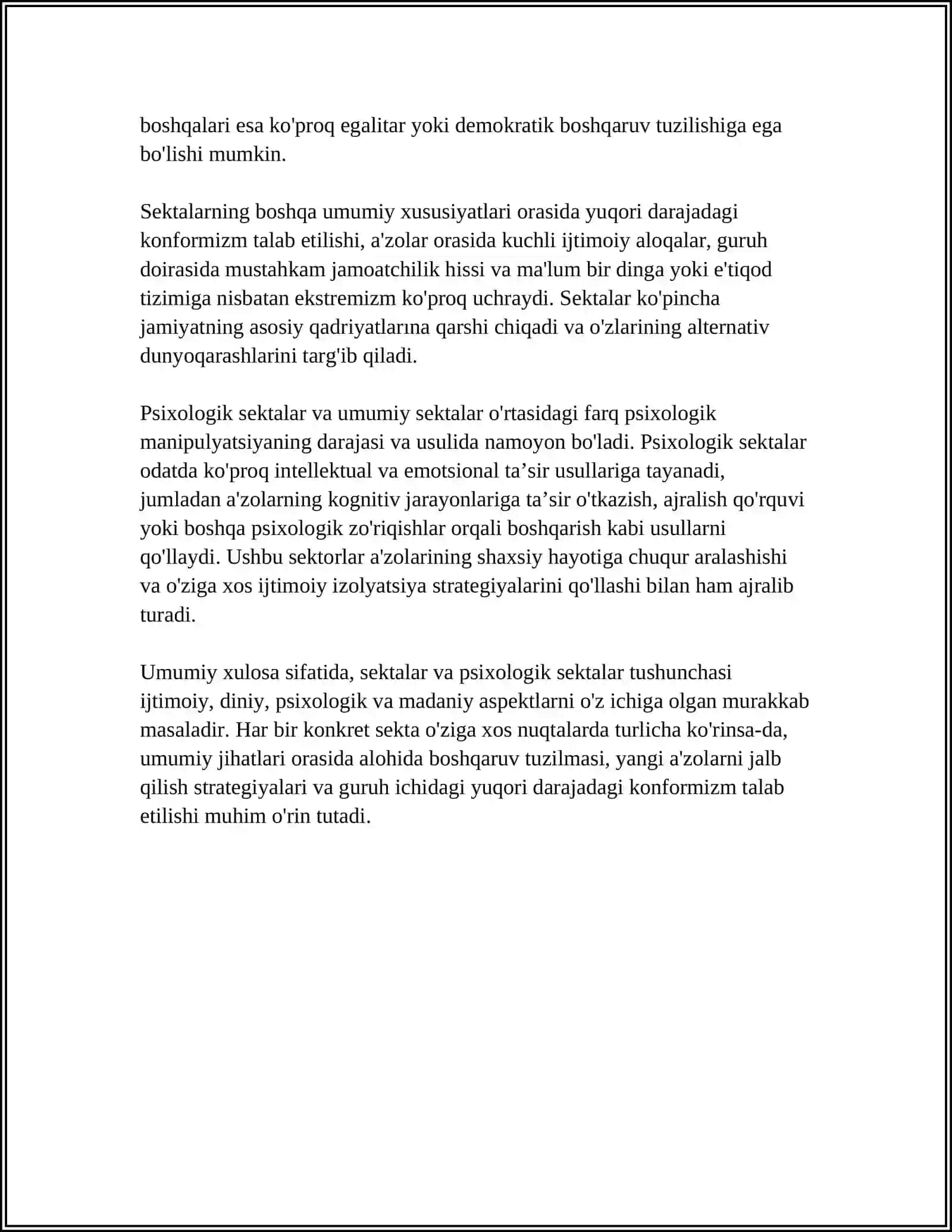 SEKTALAR. PSIXOLOGIK SEKTALAR VA ULARNING BIR-BIRIDAN FARQI 4