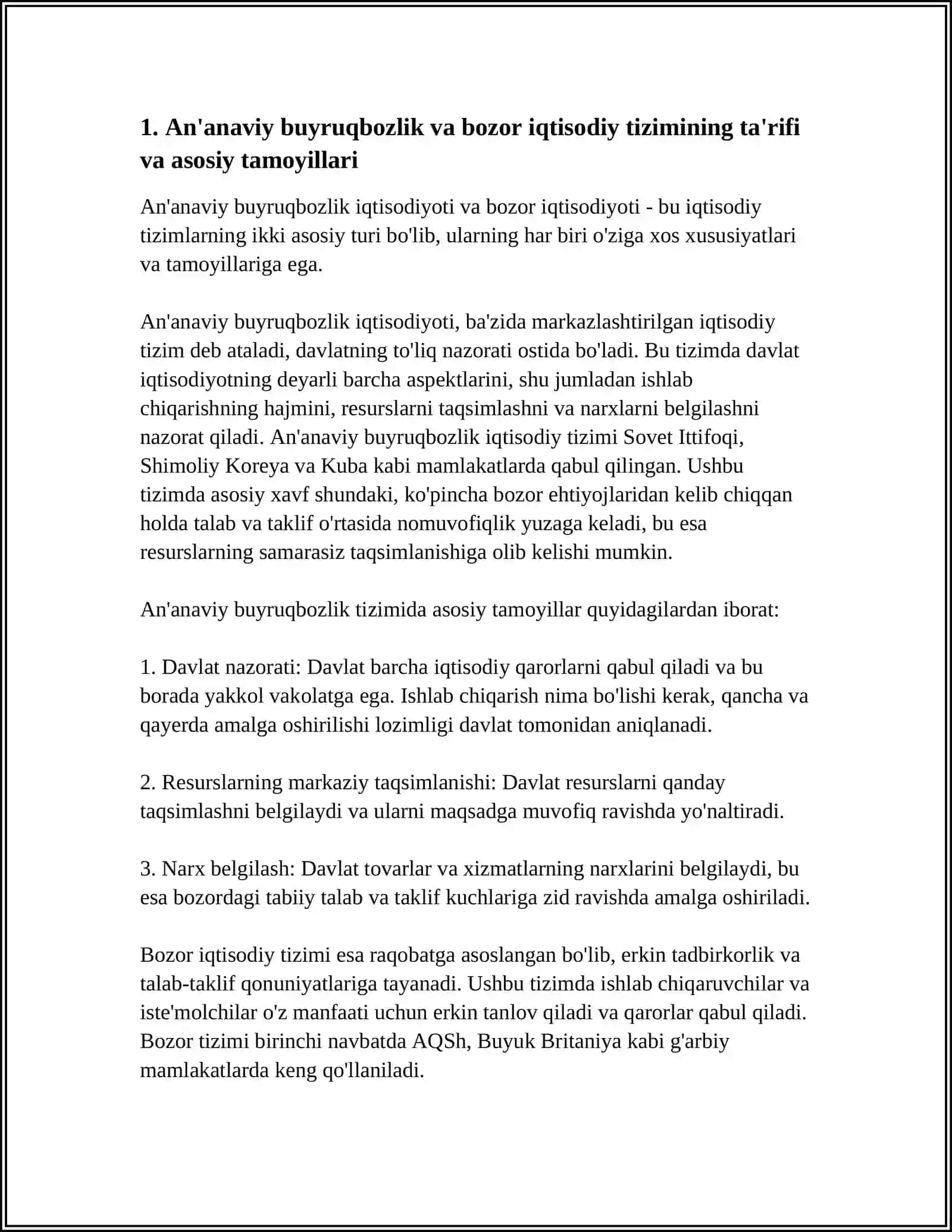 AN'ANAVIY BUYRUQBOZLIK VA BOZOR IQTISODIY TIZIMLARI TAQQOSLANISHI 4