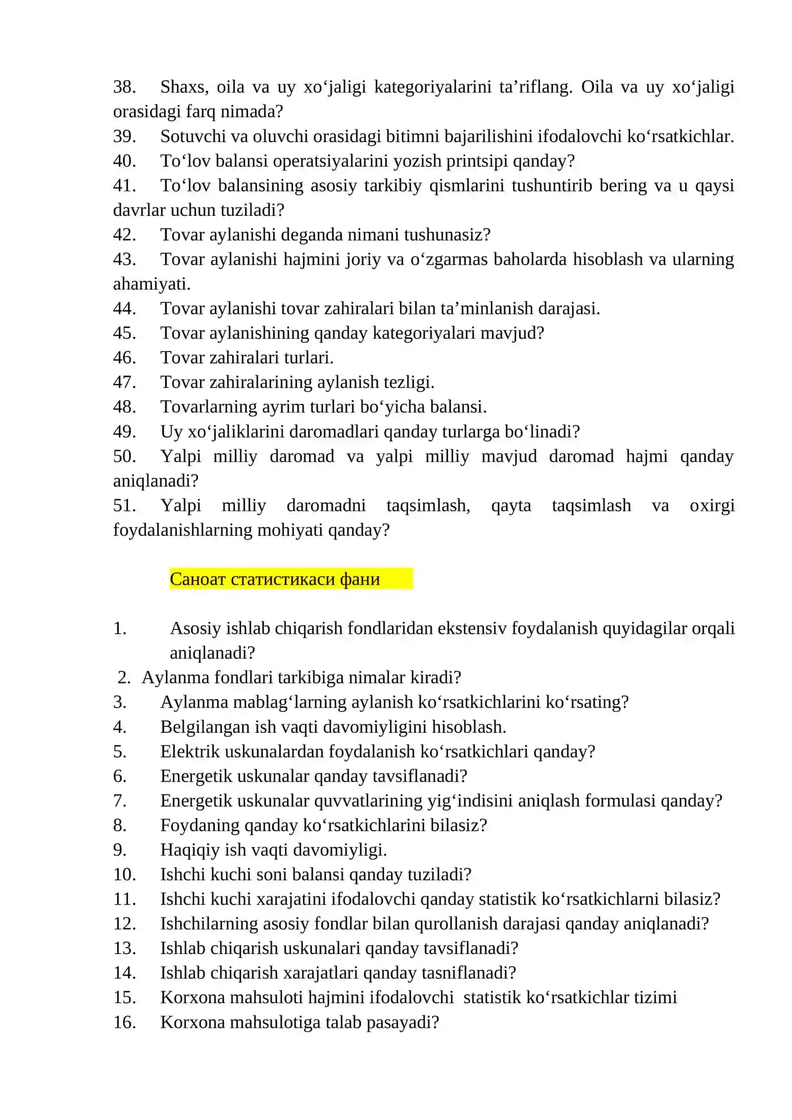 “STATISTIKA NAZARIYASI” FANIDAN YAKUNIY DAVLAT IMTIHONIGA 50 TA SAVOL 4