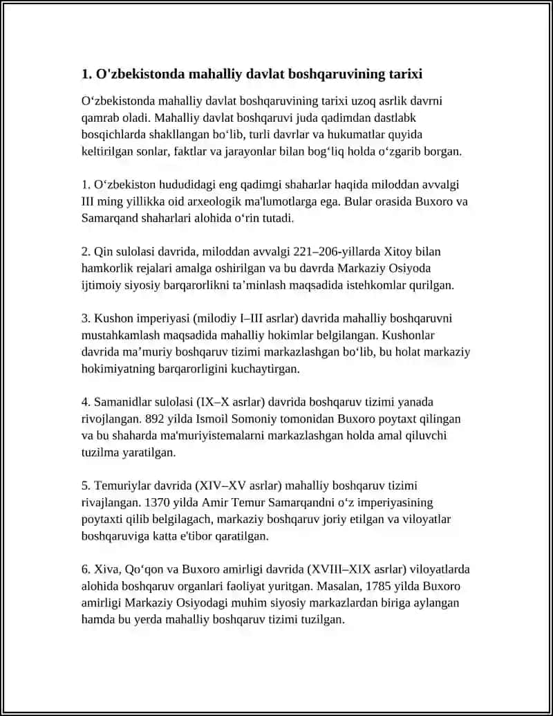 REFERAT Mavzu: O‘ZBEKISTONDA MAHALLIY DAVLAT TIZIMIDA TUB O‘ZVARISHLAR 4