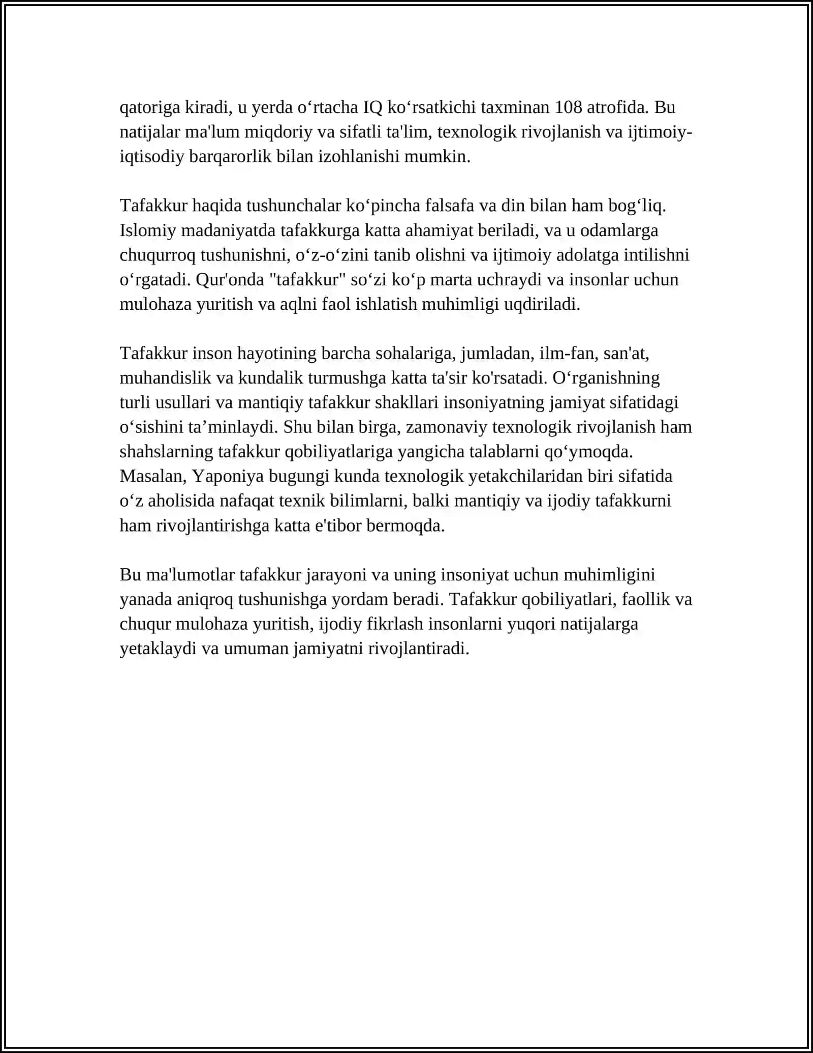 MUSTAQIL ISH Mavzu: TAFAKUR HAQIDA TUSHUNCHA 4