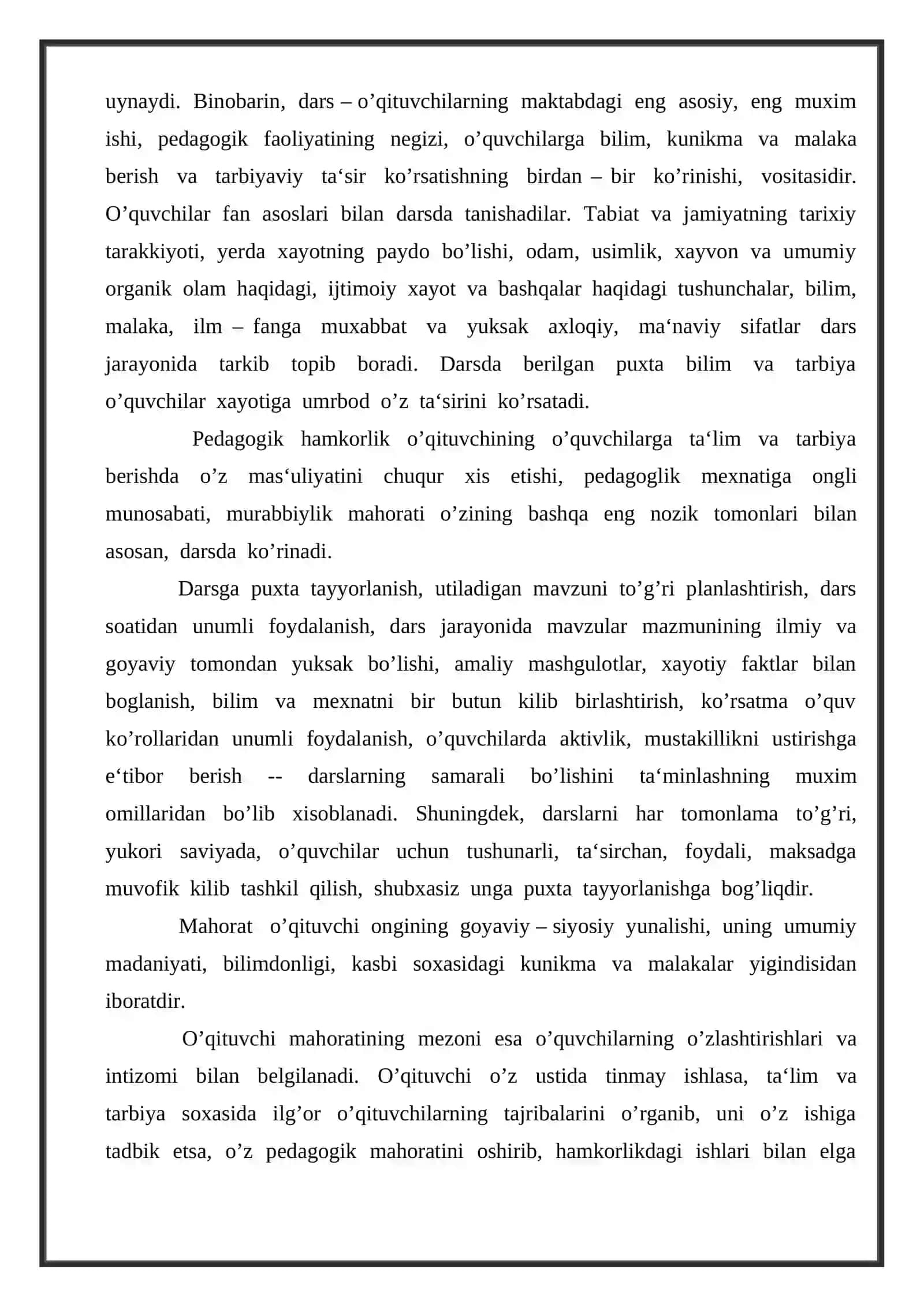 Boshlang'ich sinf o'qituvchisining pedagogik jarayonni tashkil etish mahorati 4