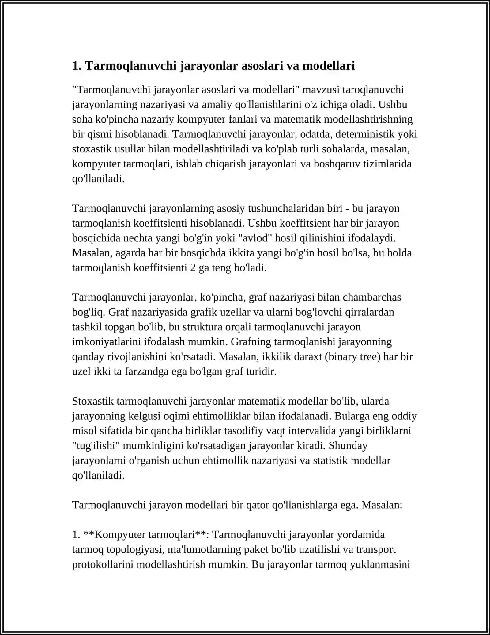 Tarmoqlanuvchi jarayonlar asoslari va modellari 4