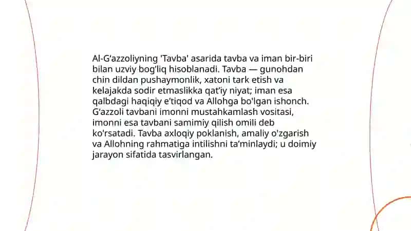 Gʻazzoliyning Tavba asari asosida “Din va axloq” 4
