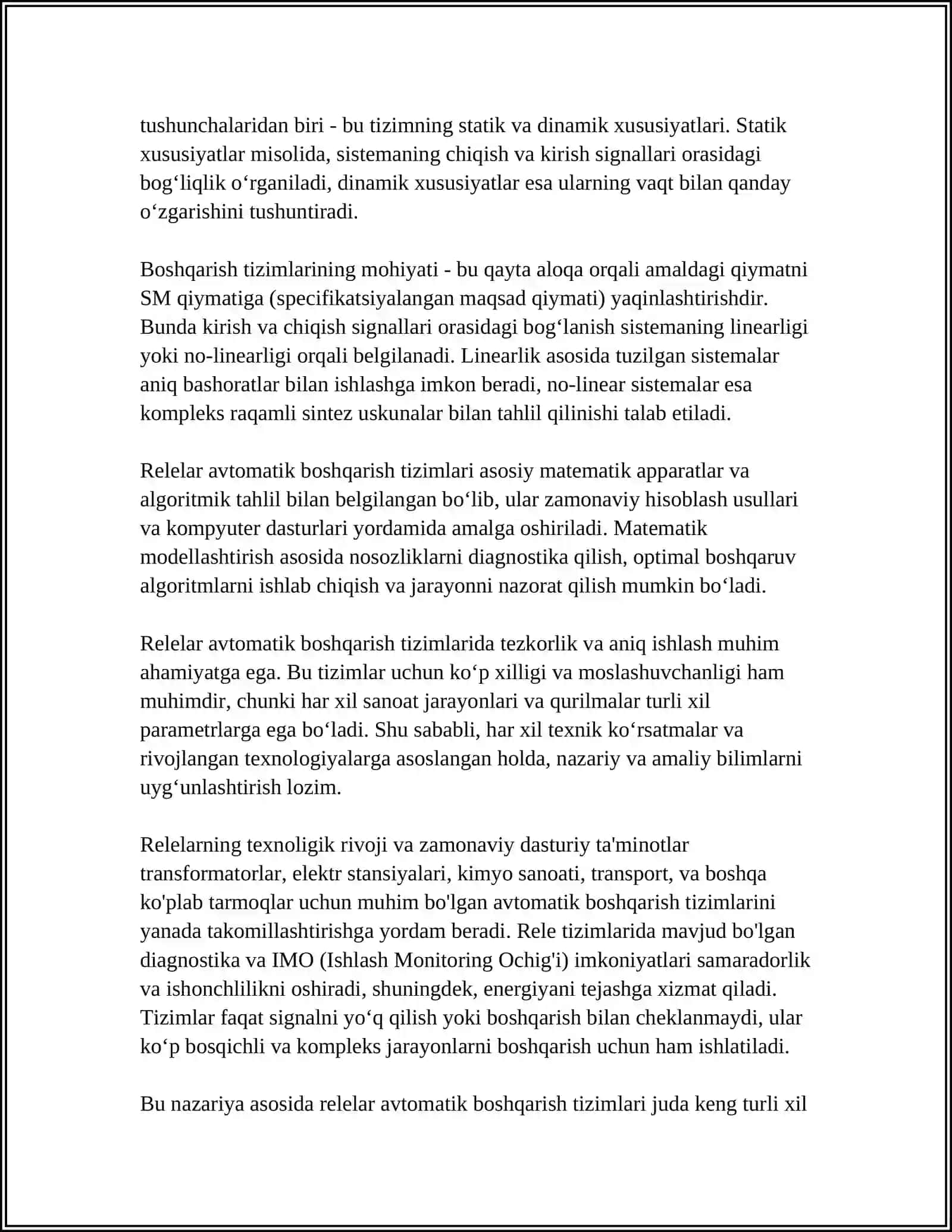 RELELAR AVTOMATIK BOSHQARISH TIZIMLARI 4