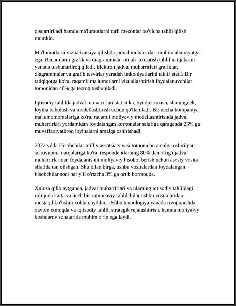 JADVAL REDAKTORIARDAN IQTISODIY MASALALARNI YECHISH JARAYONIDA FOYDALANISH 4