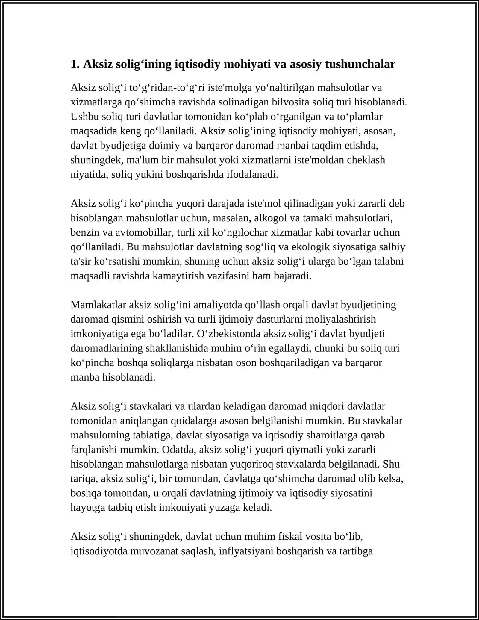 AKSIZ SOLIGʻINING IQTISODIY MOHIYATI VA DAVLAT BYUDJETI DAROMADLARINI SHAKLLANTIRISHDAGI AHAMIYATI 4