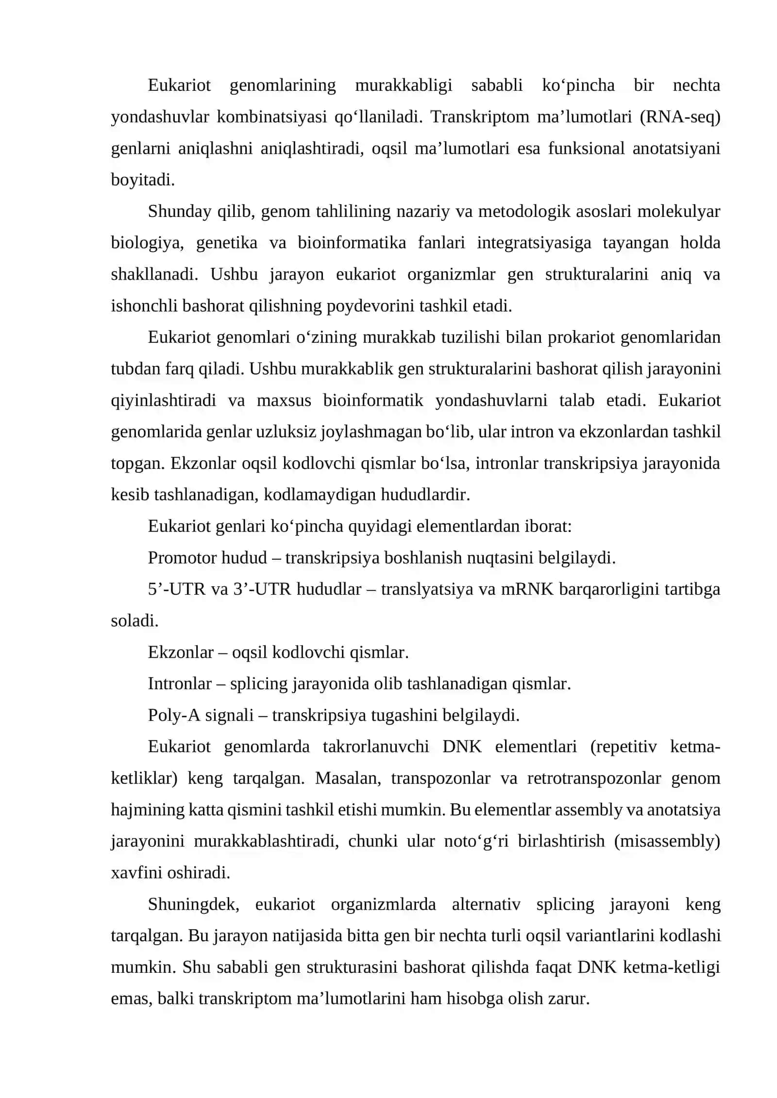 GENOM TAHLILI VA EUKARIOT ORGANIZMLAR GEN STRUKTURALARINI BASHORAT QILISH 4