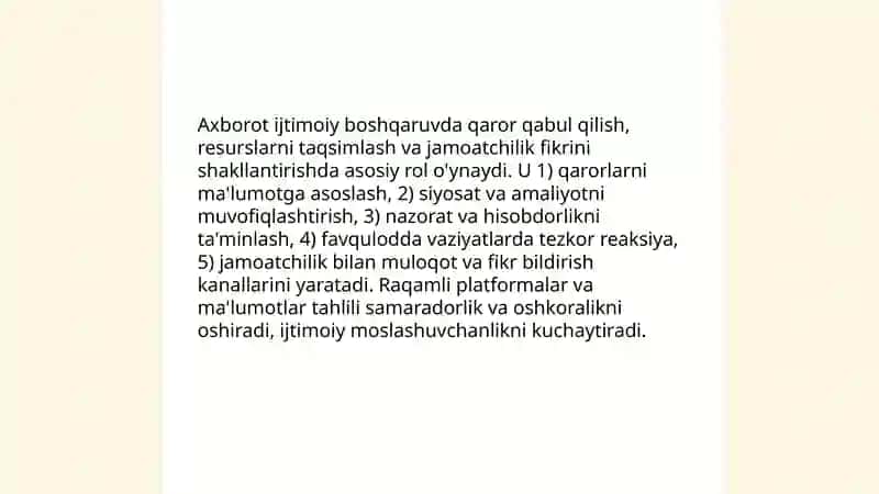 Jamiyatda axborotni vazifasi va oʻrni 4